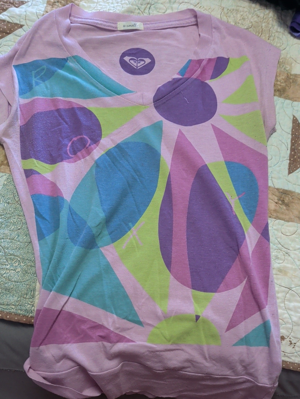 Roxy Girls Lavender Tee with Multicolor Abstract Print